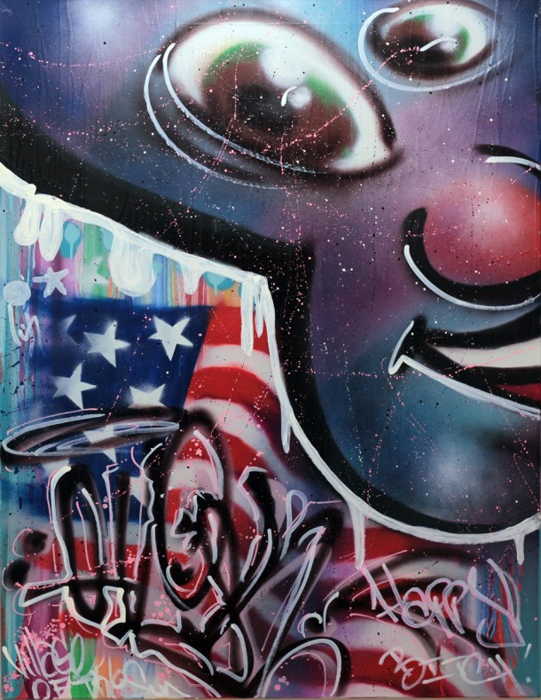 QUIK "Revolt" Acrylique & spray sur toile. Dimension : 85 X 110 cm. Date de création 2011 Cette oeuvre est disponible sur Strip Art www.stripart.com/fr/peintures/353-revolt.html