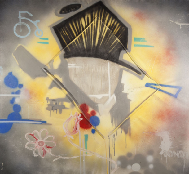 lot 19 dondi white (donald j. white ; américain, 1961-1998) sans titre, 1981 peinture aérosol, acrylique et collage sur toile. Estimation 60 000 / 80 000 €