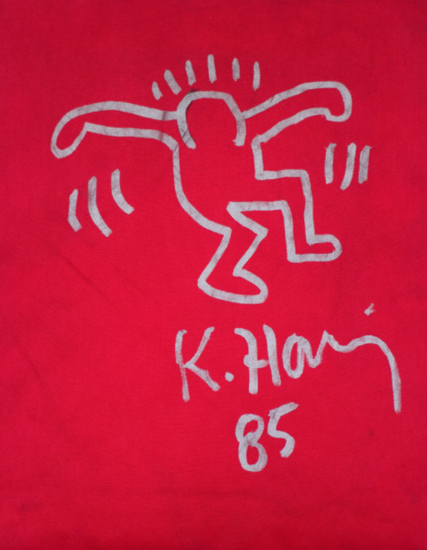 lot 24 keith haring (américain, 1958-1990)  sans titre,1985  peinture aérosol sur toile  36 × 30 cm. Estimation 5 000 / 8 000 €